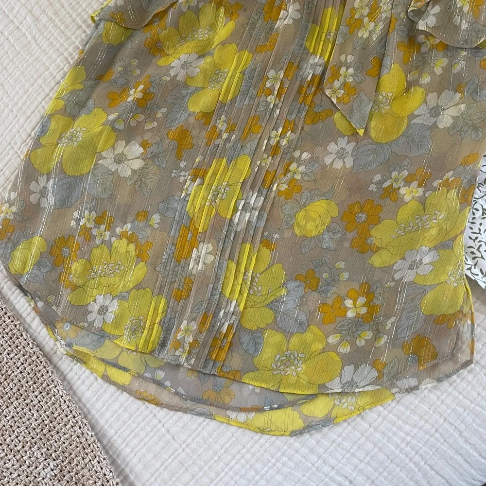 Veronica Beard Dali Silk Halter Top Yellow Floral Pyrex Threading Size 6 - Picture 7 of 15